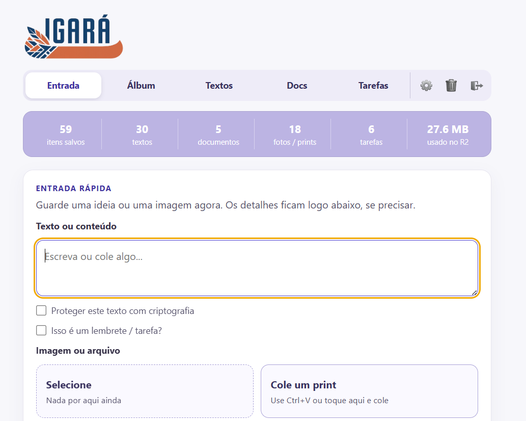 Interface simples para upload de itens